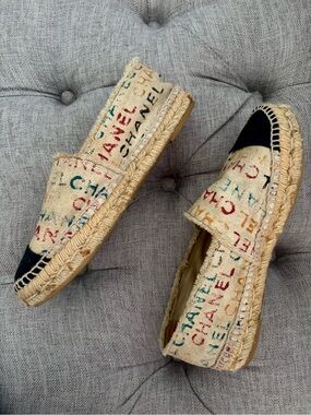 CHANEL Multicolor Logo Canvas Espadrilles